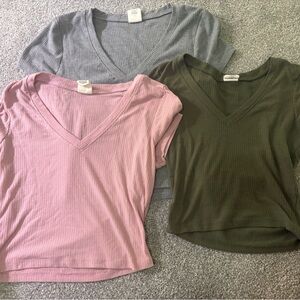 Pink and Gray Fitted Crop T-Shirts